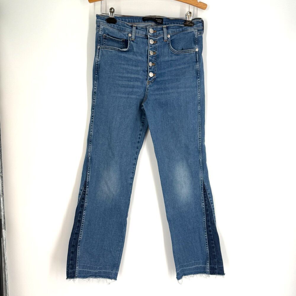 Veronica Beard Kiley High Rise Wide Leg Button Fly Jeans in Two Tone Size 31/12